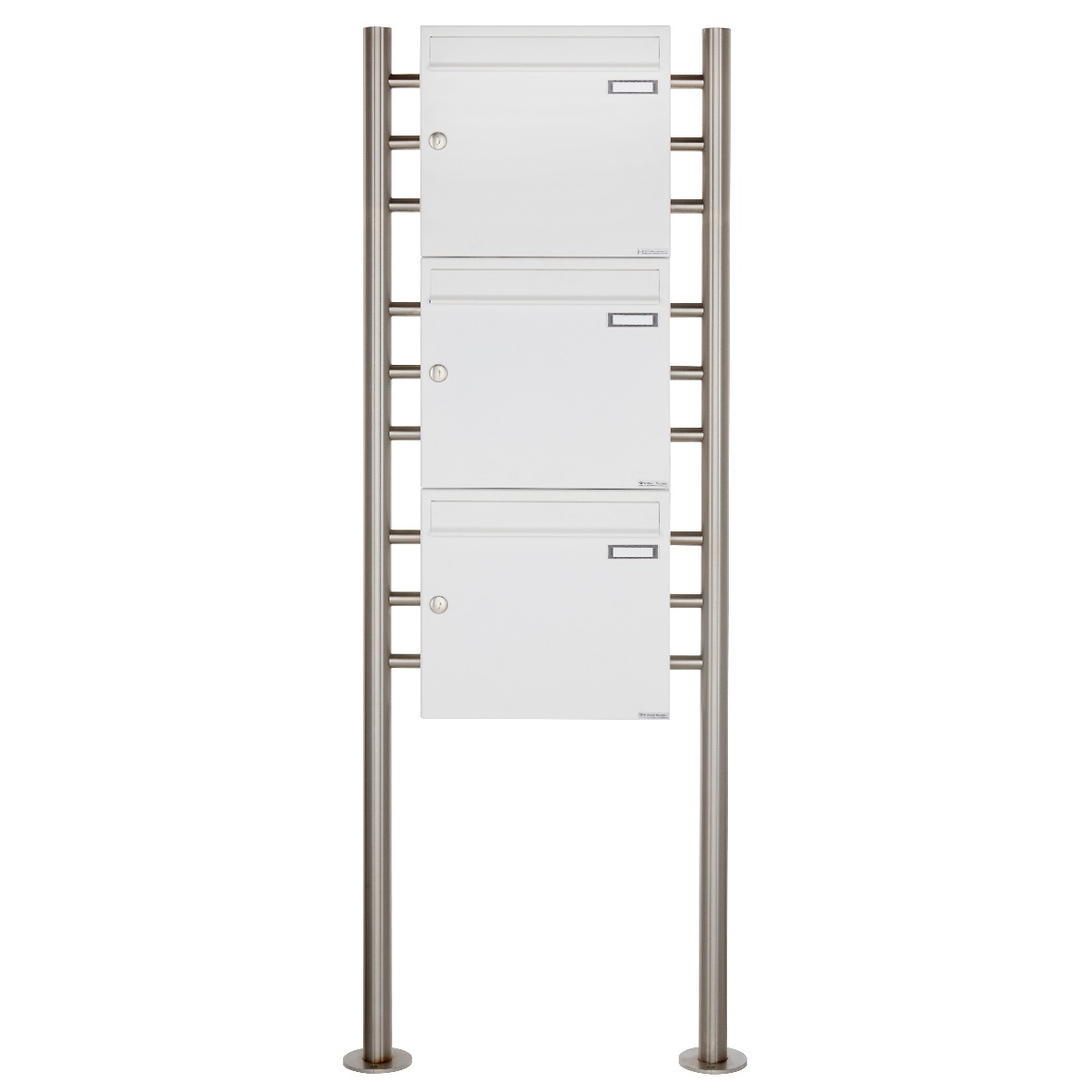 3er 3x1 Briefkastenanlage freistehend Design BASIC 381 ST-R - RAL 9016 verkehrsweiß