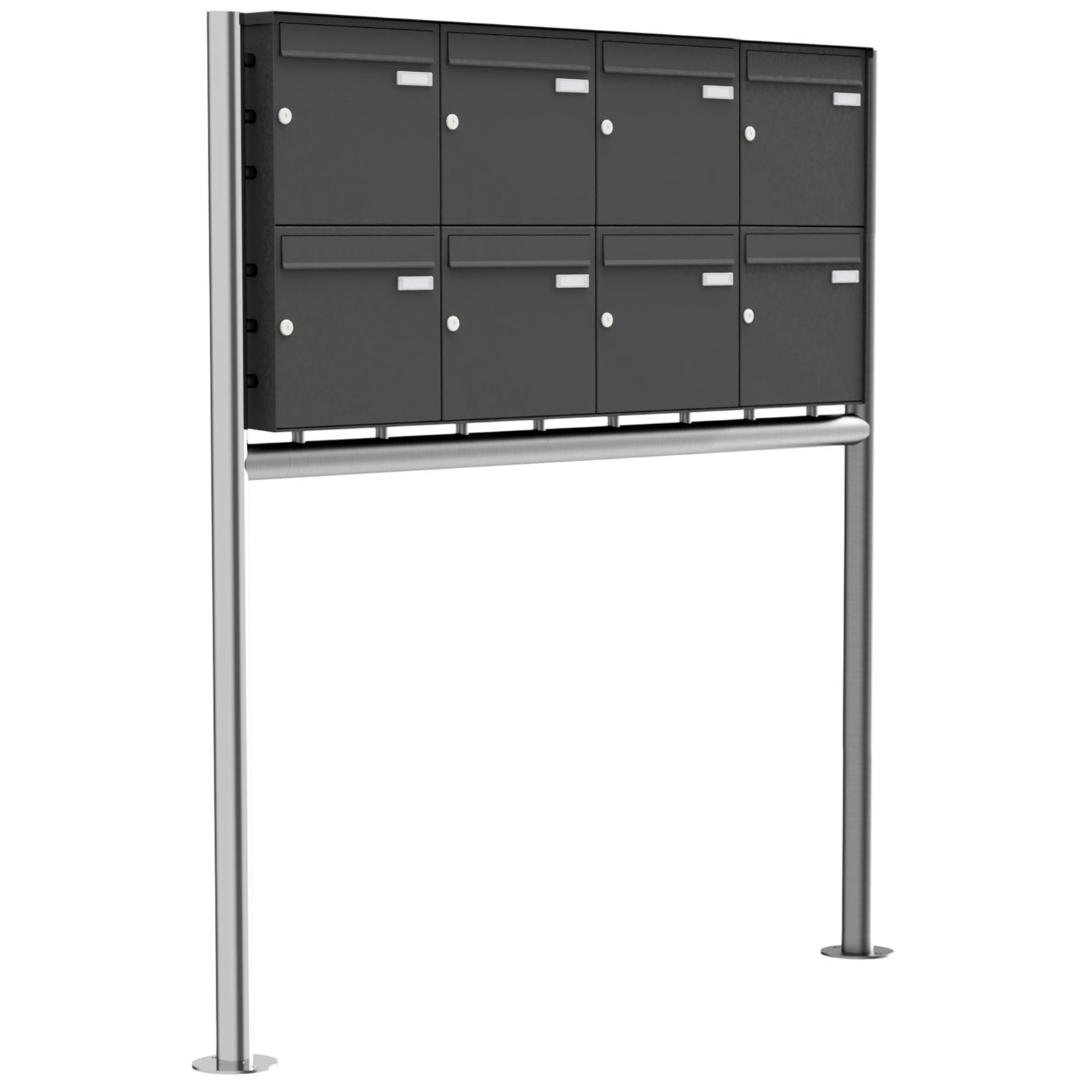 8er 2x4 Edelstahl Standbriefkasten Design BASIC Plus 381X ST-R - RAL nach Wahl