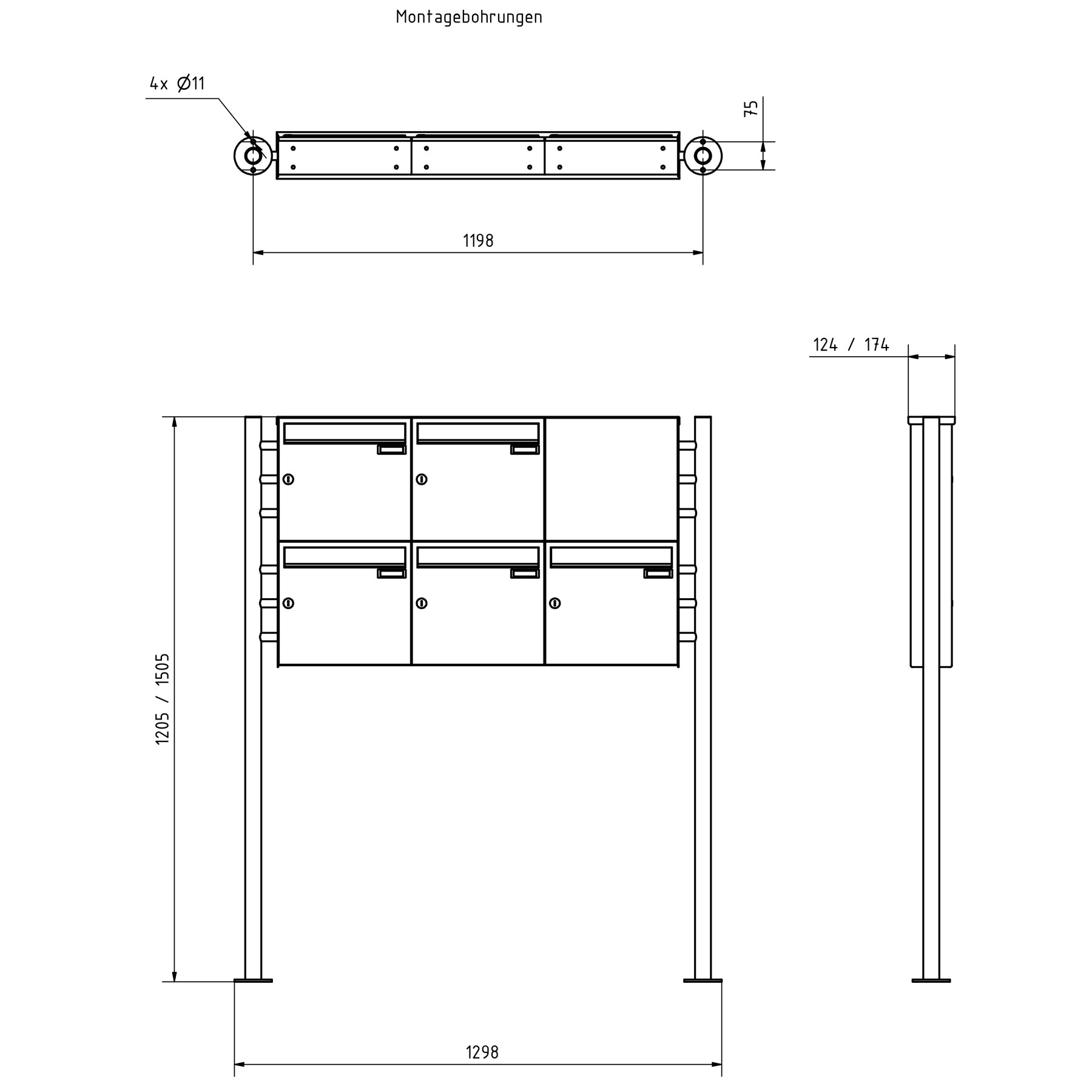 5er Standbriefkasten Design BASIC Plus 381X ST-R mit Klingelkasten - Edelstahl V2A geschliffen