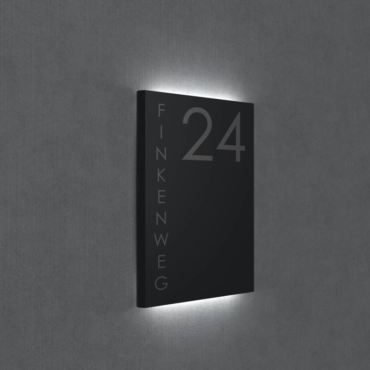 Edelstahl Schild Elegance 424A 340x500 - RAL nach Wahl - LED Beleuchtung - Hausnummer - Straße o. Name