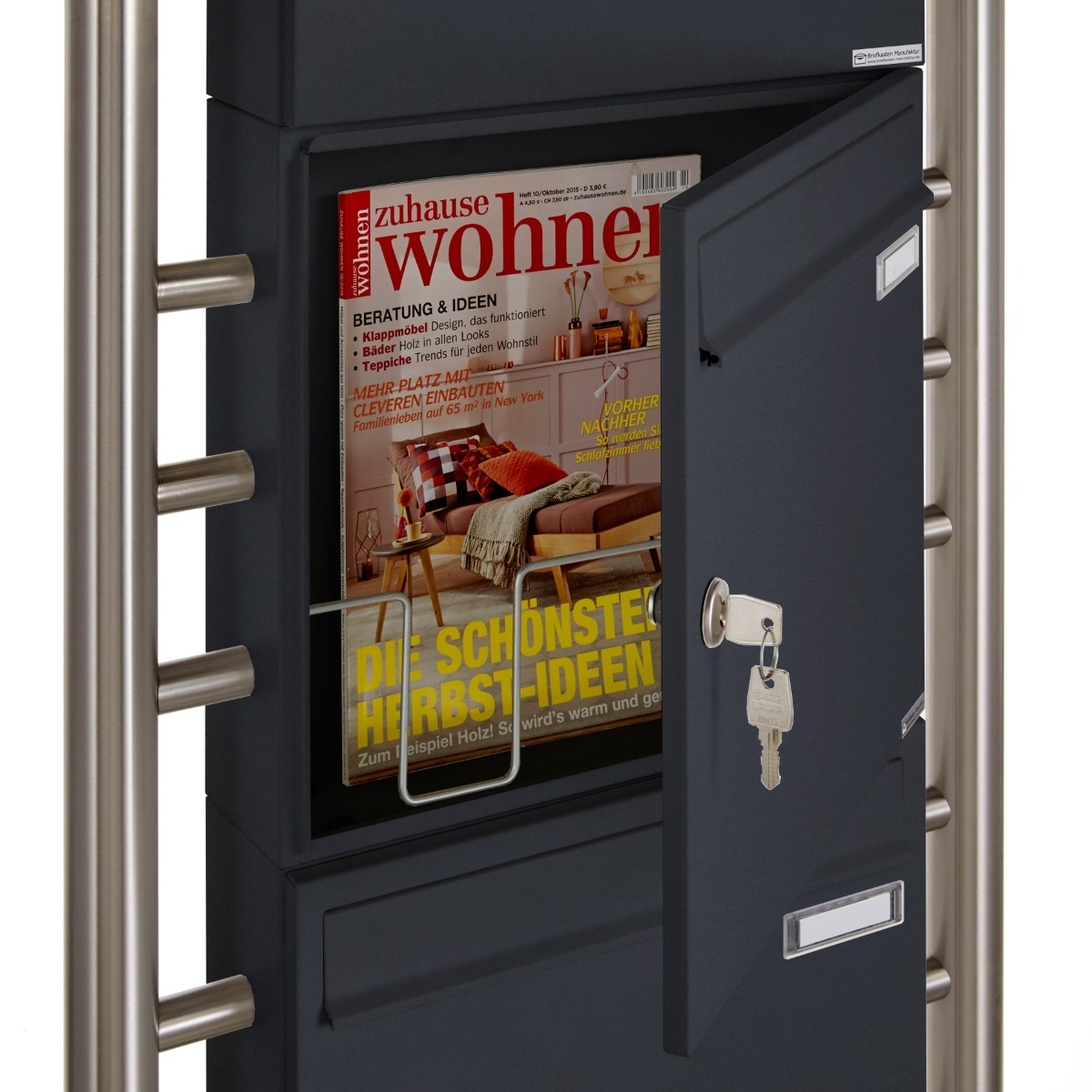 4er 2x2 Standbriefkasten Design BASIC 381 ST-R mit Zeitungsfach geschlossen - RAL 7016 anthrazitgrau