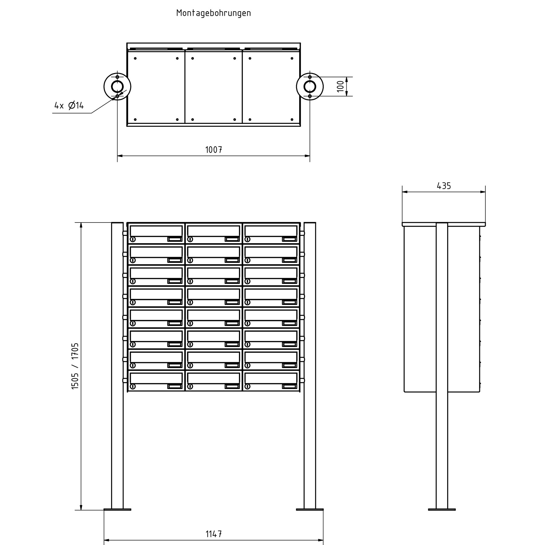 24er Briefkastenanlage freistehend Design BASIC 385-7016 ST-R - RAL 7016 anthrazitgrau