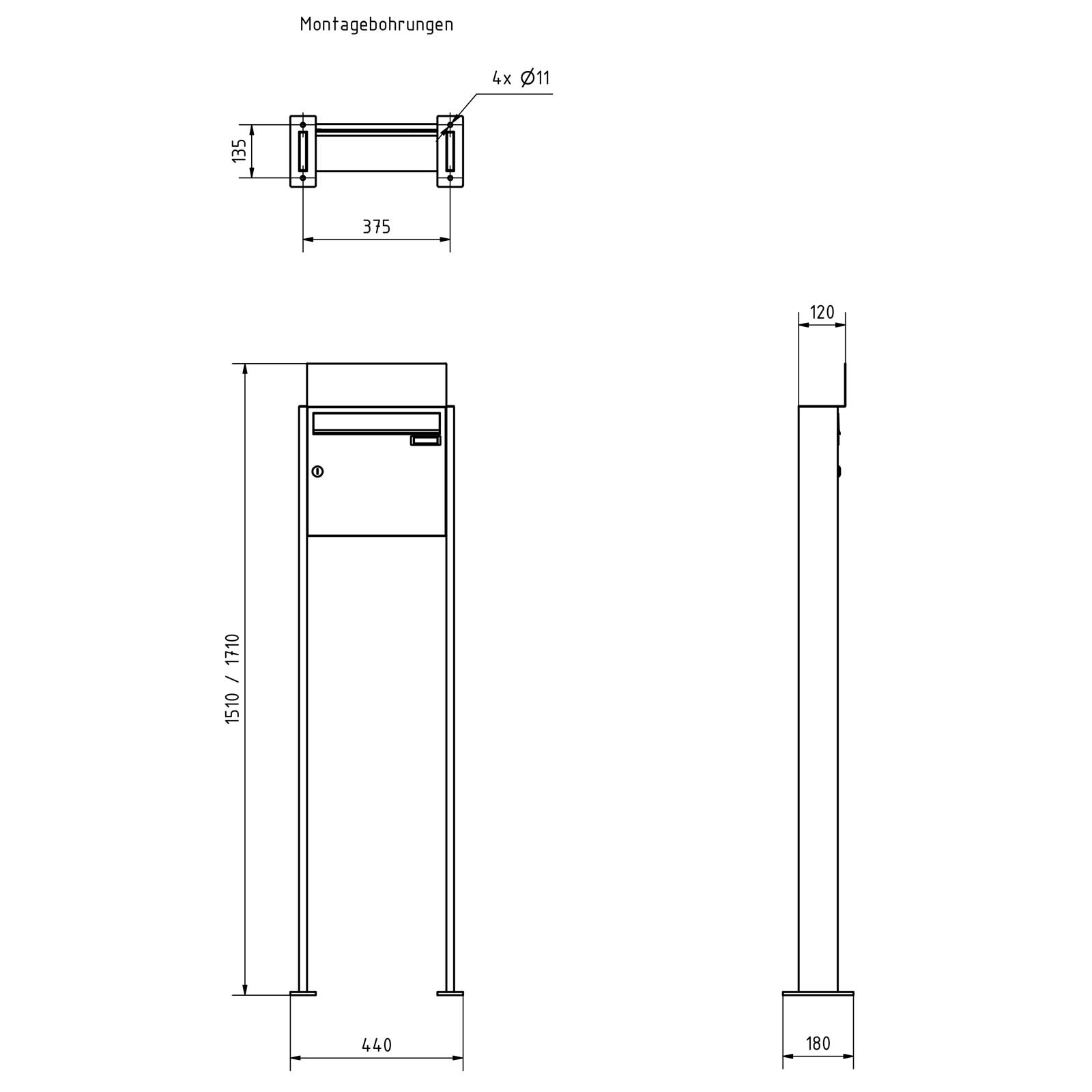 1er Briefkastenanlage freistehend Design BASIC - Edition NELLY - BI-Color VA-RAL 7016 anthrazitgrau