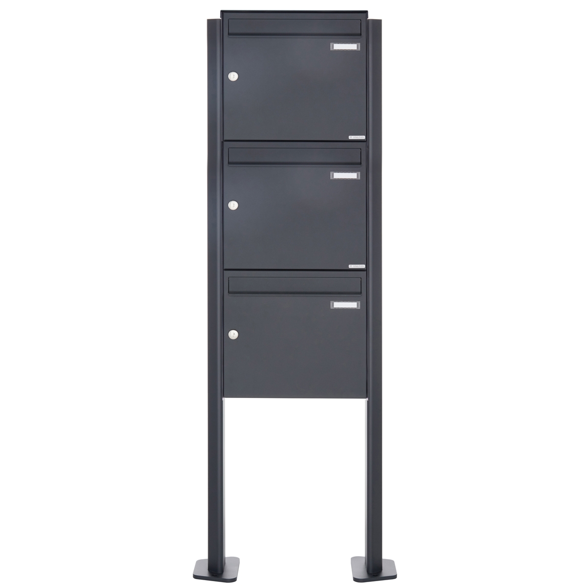 3er 1x3 Edelstahl Standbriefkasten Design BASIC Plus 380 ST-T - RAL nach Wahl