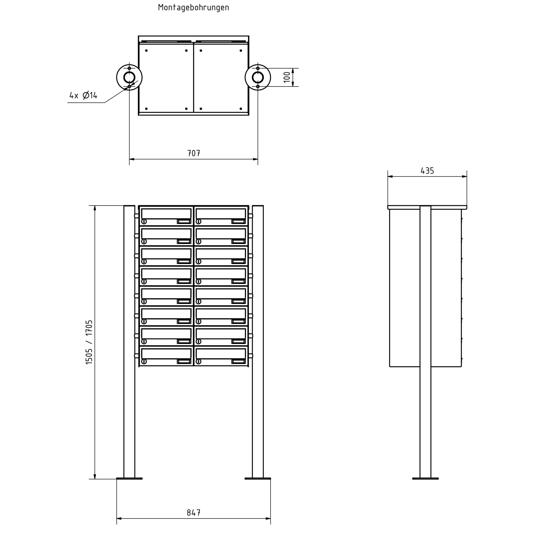 16er 8x2 Briefkastenanlage freistehend Design BASIC 385 ST-R - RAL 7016 anthrazitgrau