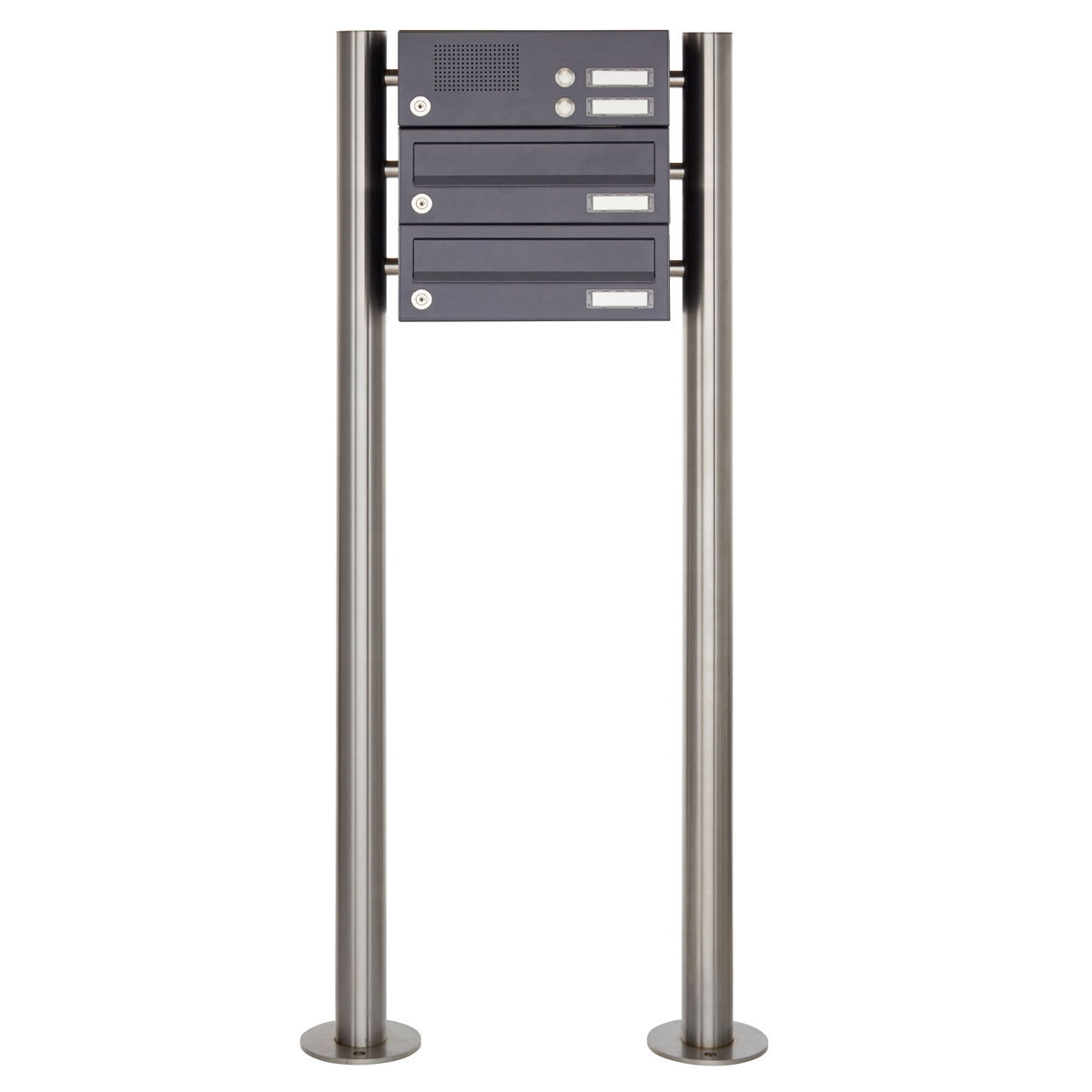 2er Standbriefkasten Design BASIC 385 ST-R mit Klingelkasten - RAL 7016 anthrazitgrau