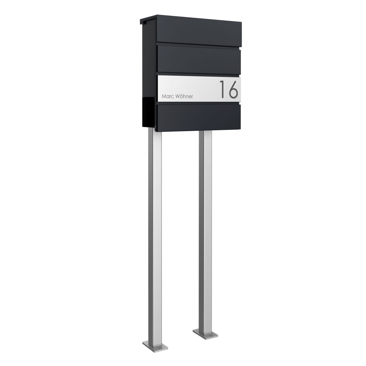 Standbriefkasten KANT Edition mit Zeitungsfach - Design Elegance 1 - RAL 9005 tiefschwarz