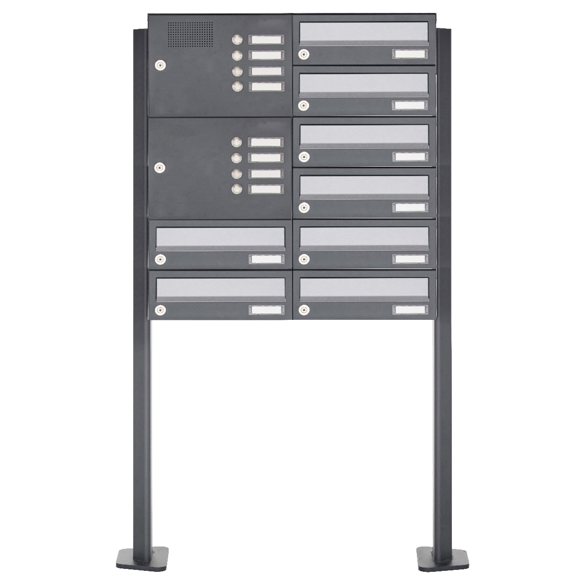 8er Standbriefkasten Design BASIC 385P ST-T mit Klingelkasten - Edelstahl-RAL 7016 anthrazit