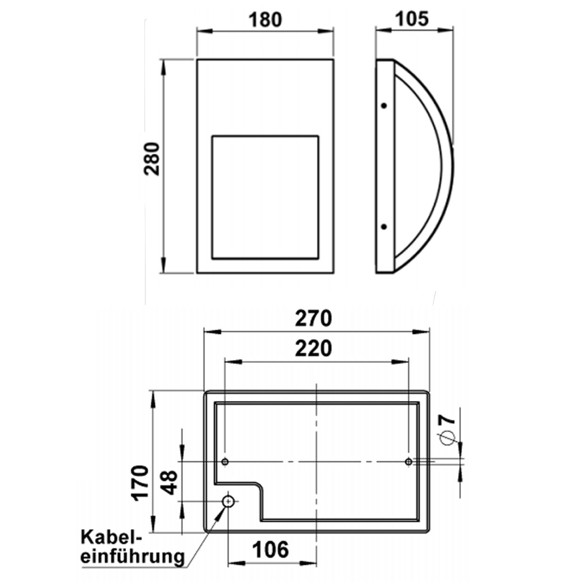 Design Wandleuchte HONOLD 180x280 - Edelstahl pulverbeschichtet - RAL nach Wahl