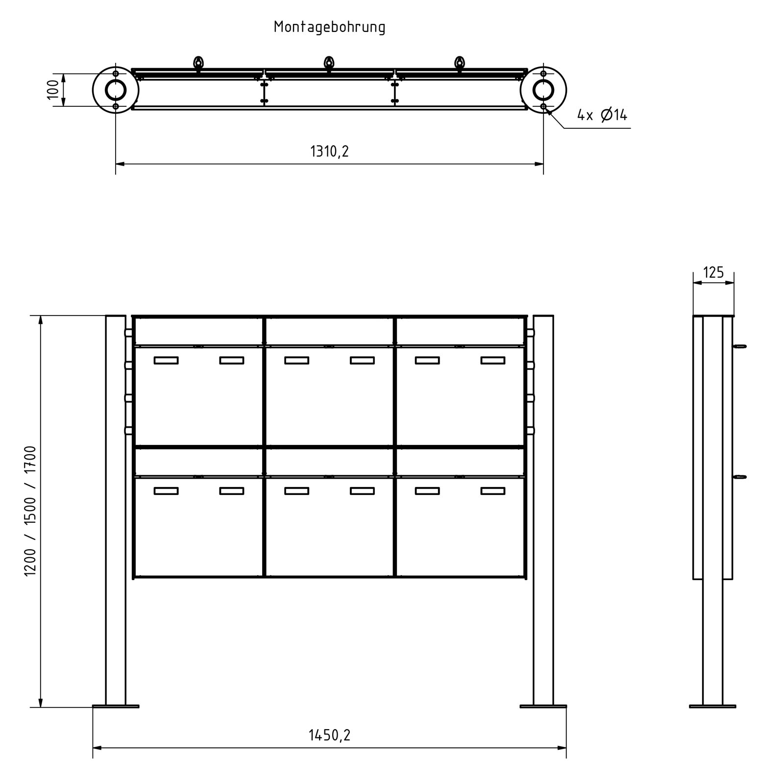 6er 3x2 Design Standbriefkasten GOETHE ST-R - RAL nach Wahl