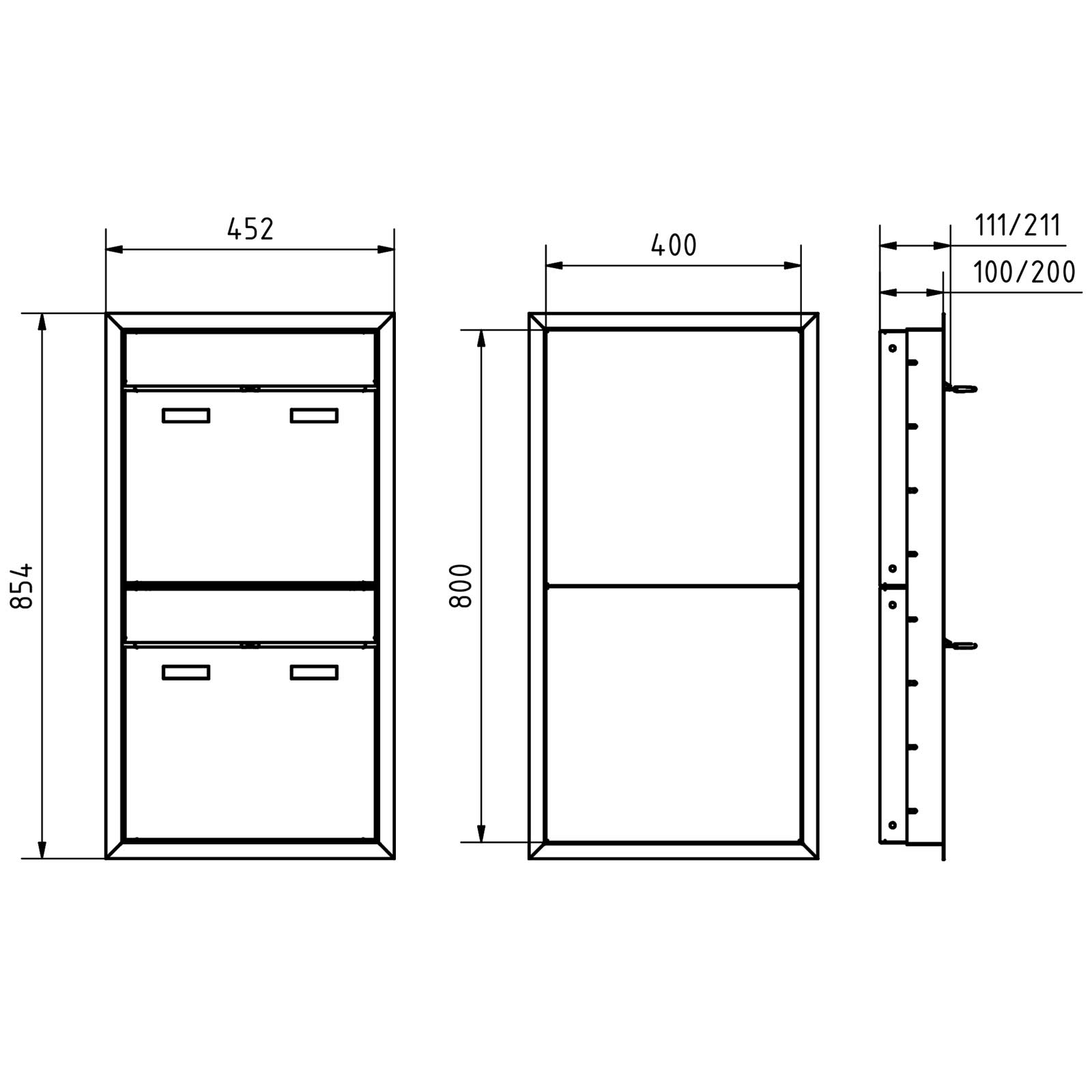 2er 1x2 Design Unterputz Briefkastenanlage GOETHE UP - RAL nach Wahl