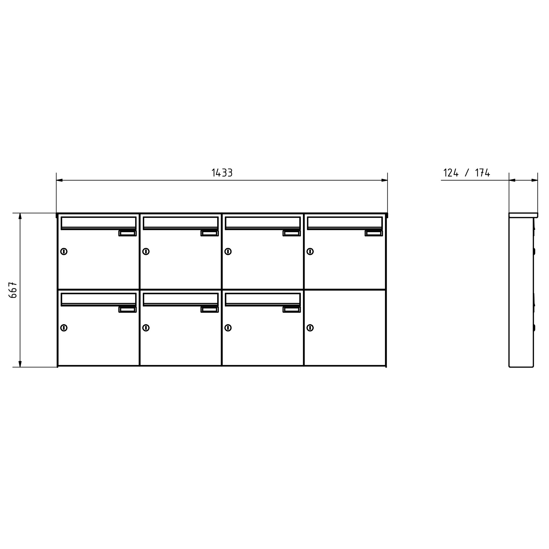 7er 2x4 Edelstahl Aufputz Briefkasten Design BASIC Plus 382XA AP - RAL nach Wahl