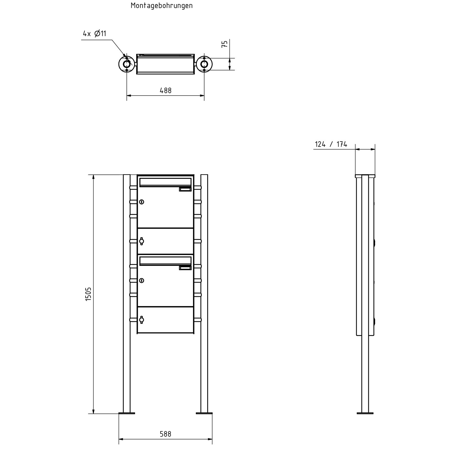 2er Edelstahl Standbriefkasten Design BASIC Plus 381X ST-R mit Zeitungsfach geschlossen