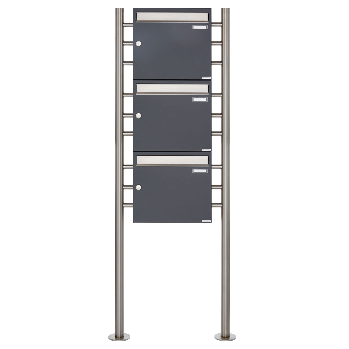 3er 3x1 Briefkastenanlage freistehend Design BASIC 381 ST-R - Edelstahl-RAL 7016 anthrazitgrau