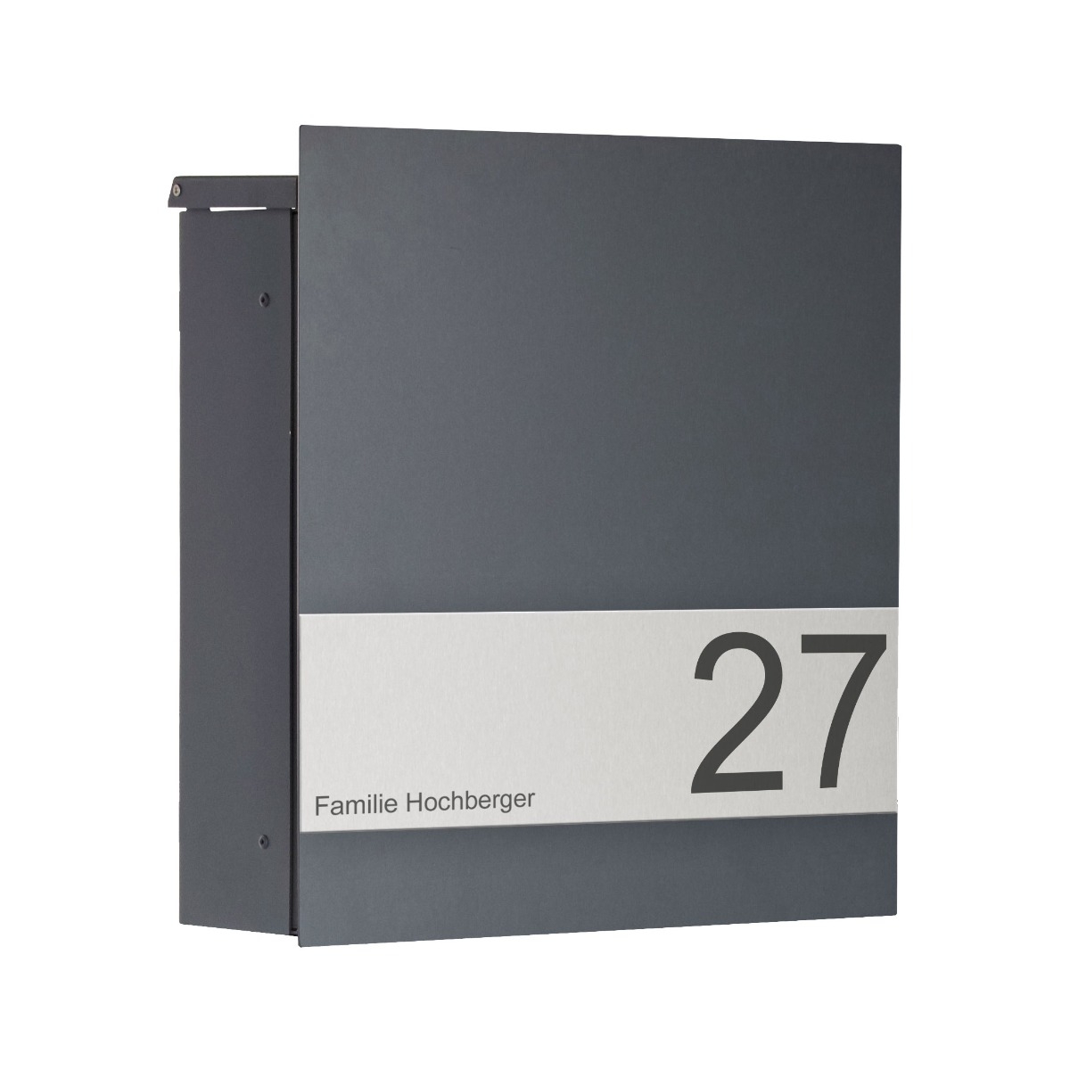 Design Briefkasten SCHILLER SMALL VARS-OZ - RAL 7016 anthrazitgrau mit Edelstahlapplikation