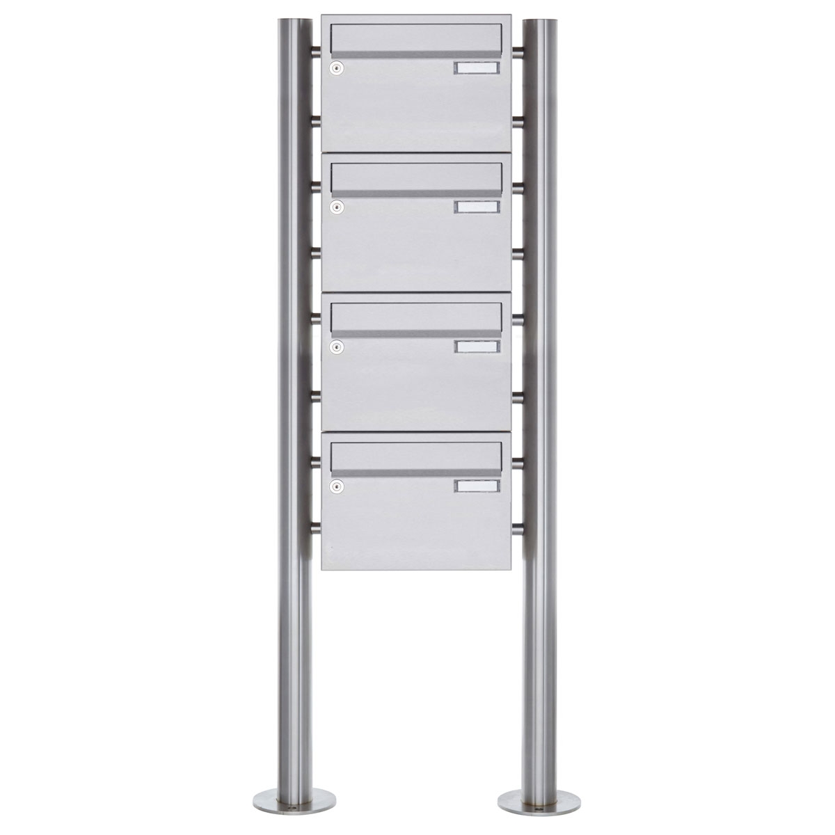 4er 4x1 Edelstahl Standbriefkasten Design BASIC Plus 385 220 X ST R - Edelstahl V2A