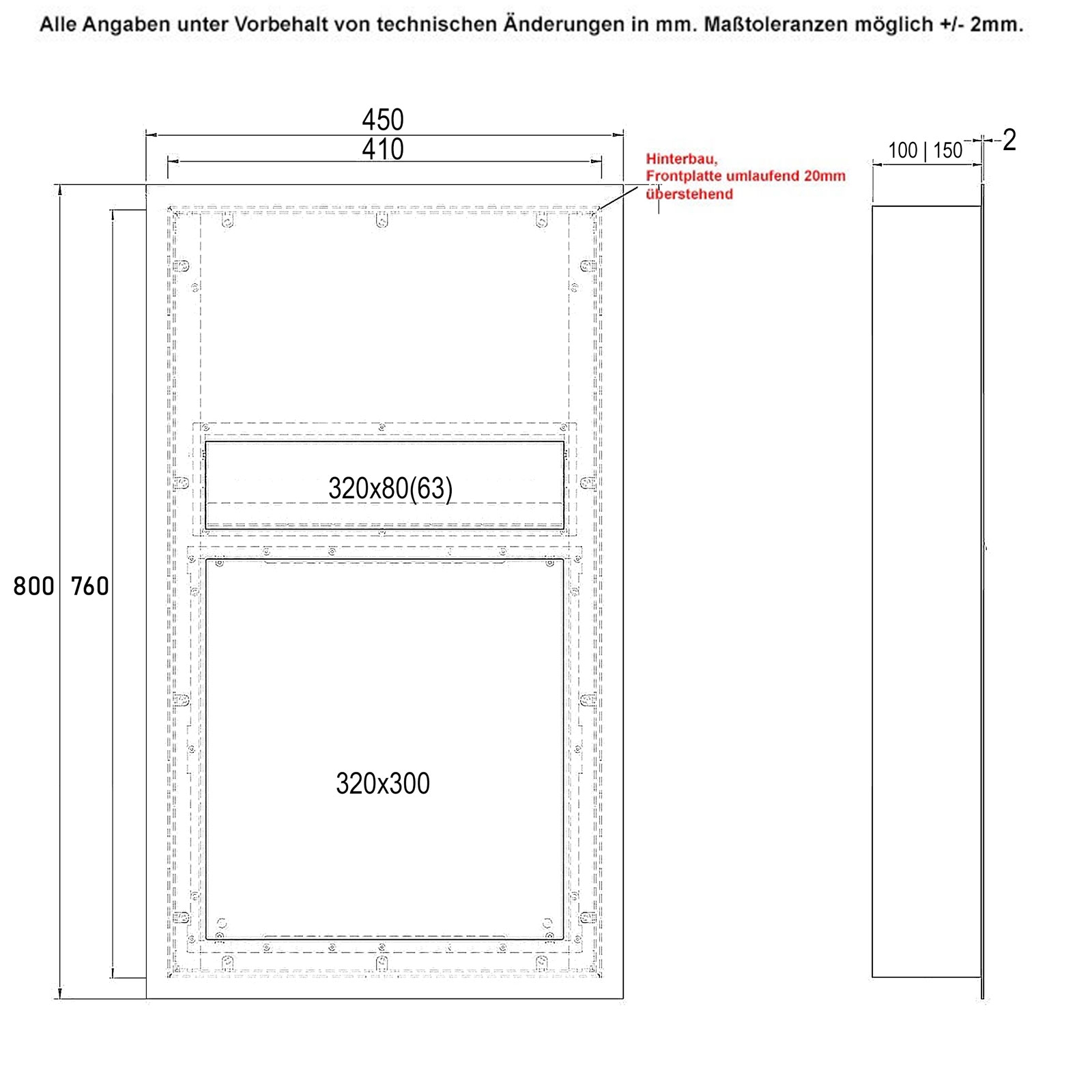 Edelstahl Briefkasten Designer Modell BIG - GIRA System 106 - 4-fach vorbereitet