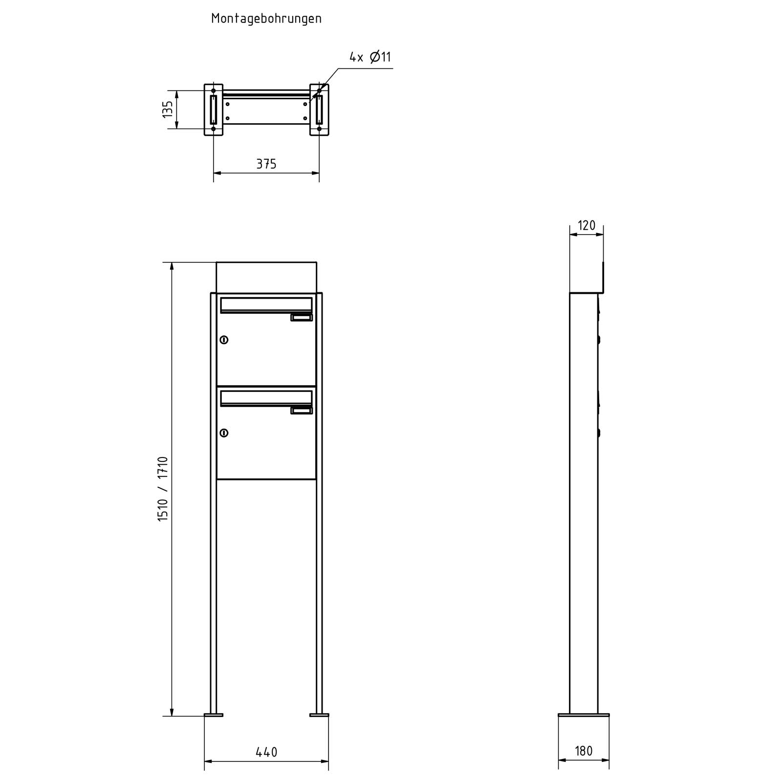 2er 1x2 Briefkastenanlage freistehend Design BASIC - Edition NELLY - BI-Color VA-RAL 7016 anthrazitgrau