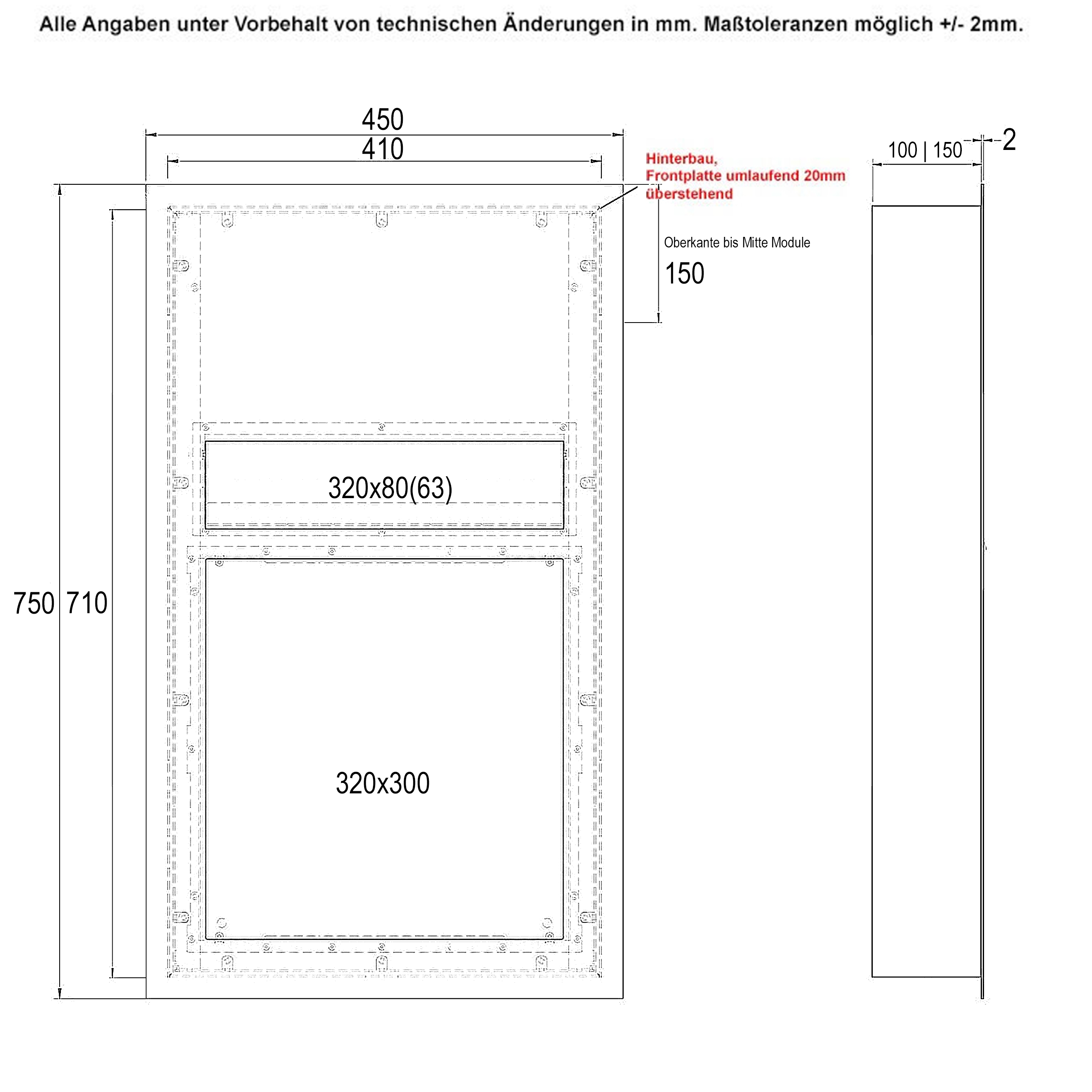 Edelstahl Briefkasten Designer Modell BIG - GIRA System 106 - 3-fach vorbereitet