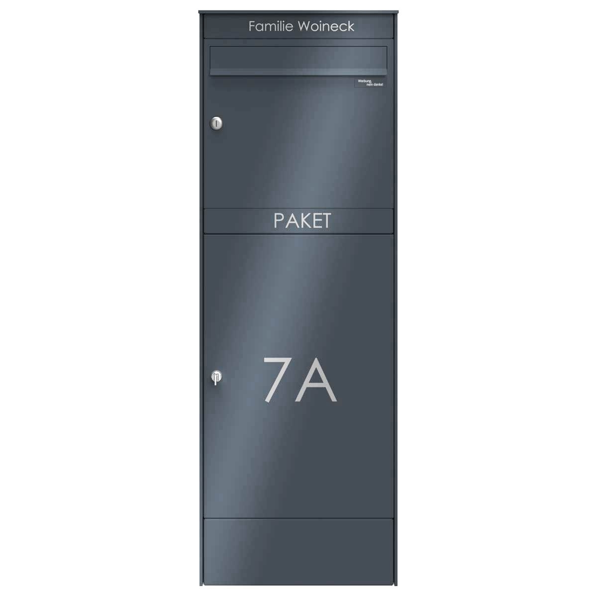 Edelstahl Paketbriefkastenstele BASIC Plus 864XS mit Paketfach 550x370 - RAL nach Wahl