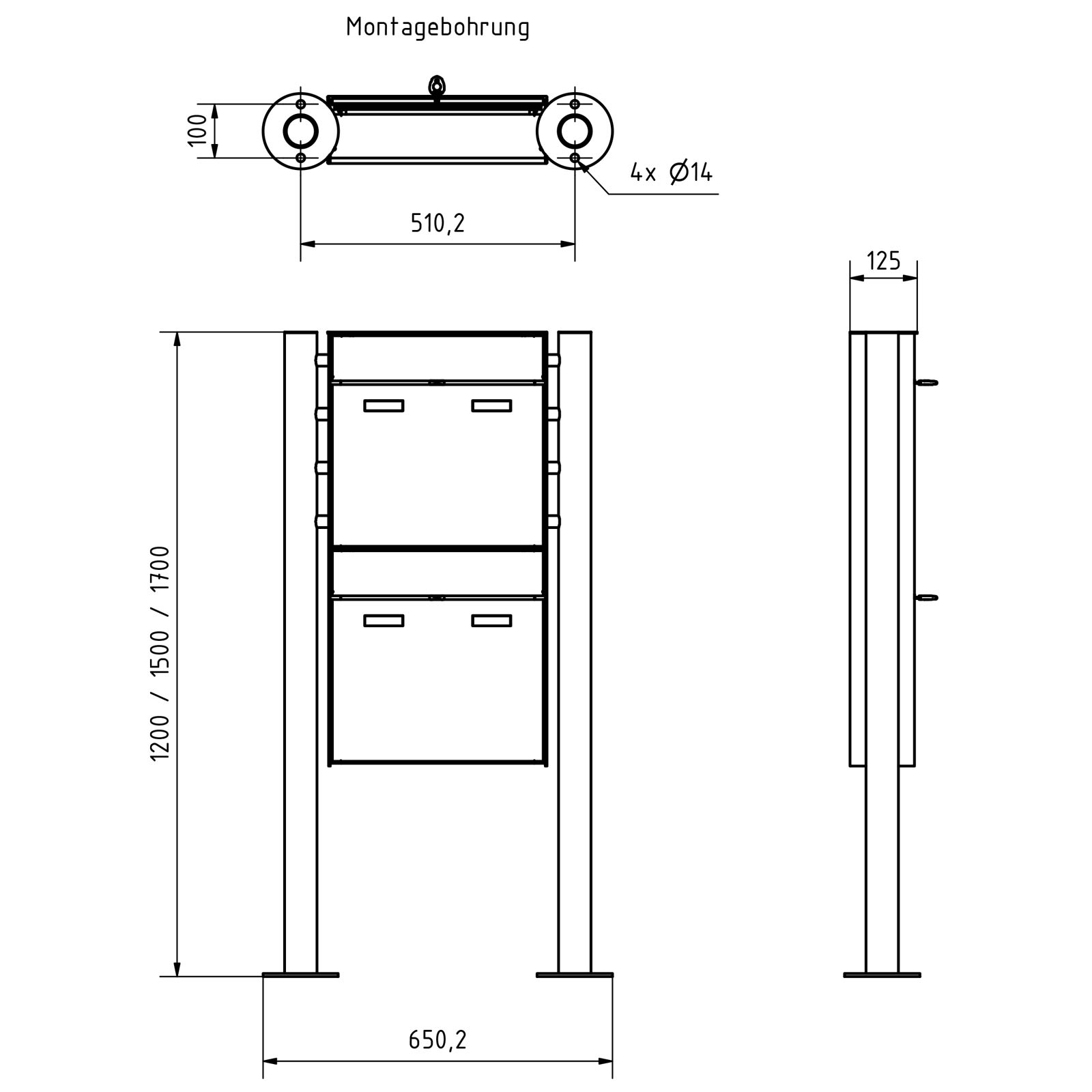 2er 1x2 Design Standbriefkasten GOETHE ST-R - RAL nach Wahl