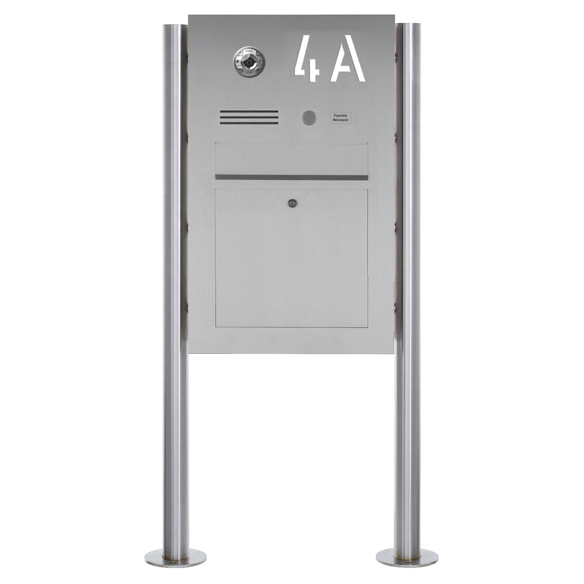 Edelstahl Standbriefkasten Designer BIG ST-R - Hausnummer hinterbeleuchtet - INDIVIDUELL