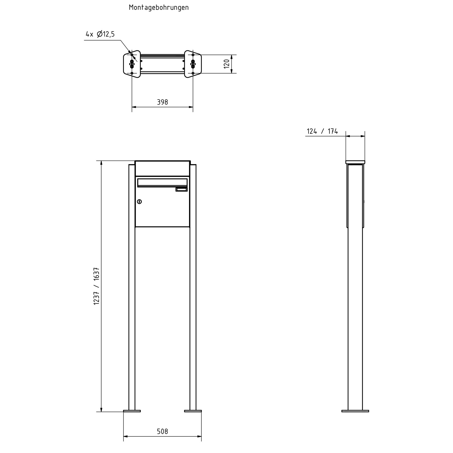 1er Standbriefkasten Design BASIC Plus 380X ST-T mit Klingelkasten - RAL nach Wahl