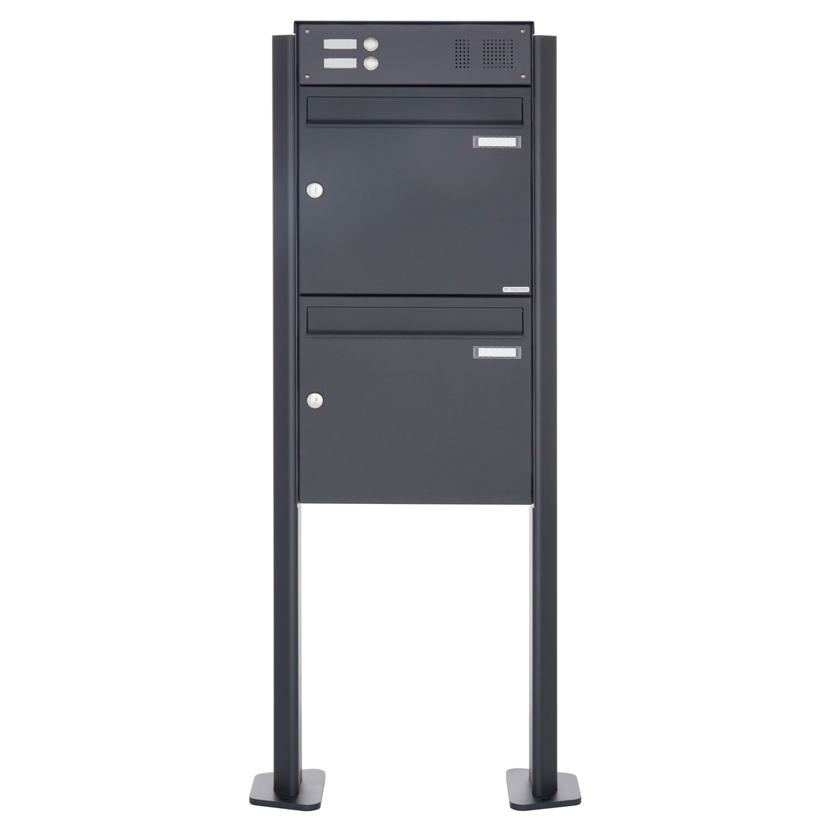 2er Standbriefkasten Design BASIC Plus 380X ST-T mit Klingelkasten - RAL nach Wahl