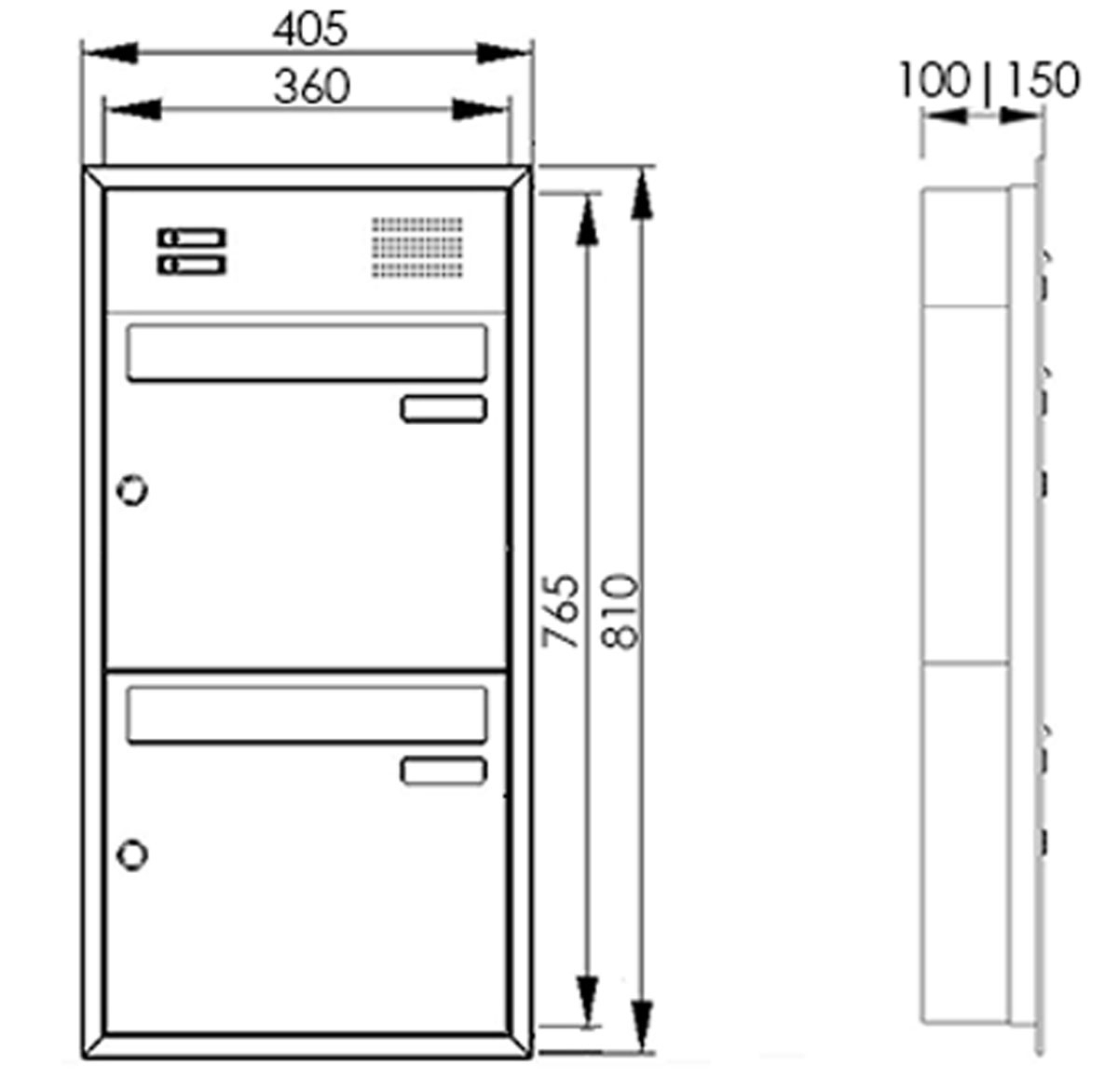 2er 1x2 Edelstahl Unterputzbriefkasten BASIC Plus 382XU UP mit Klingelkasten