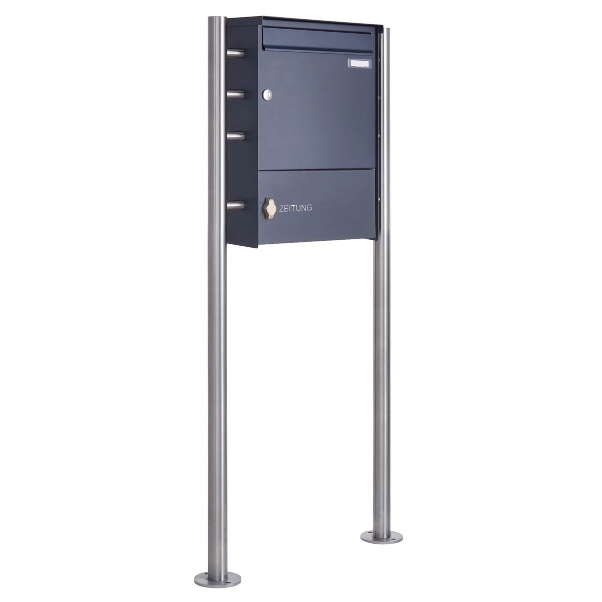 Standbriefkasten Design BASIC Plus 381X ST-R mit Zeitungsfach geschlossen - RAL nach Wahl