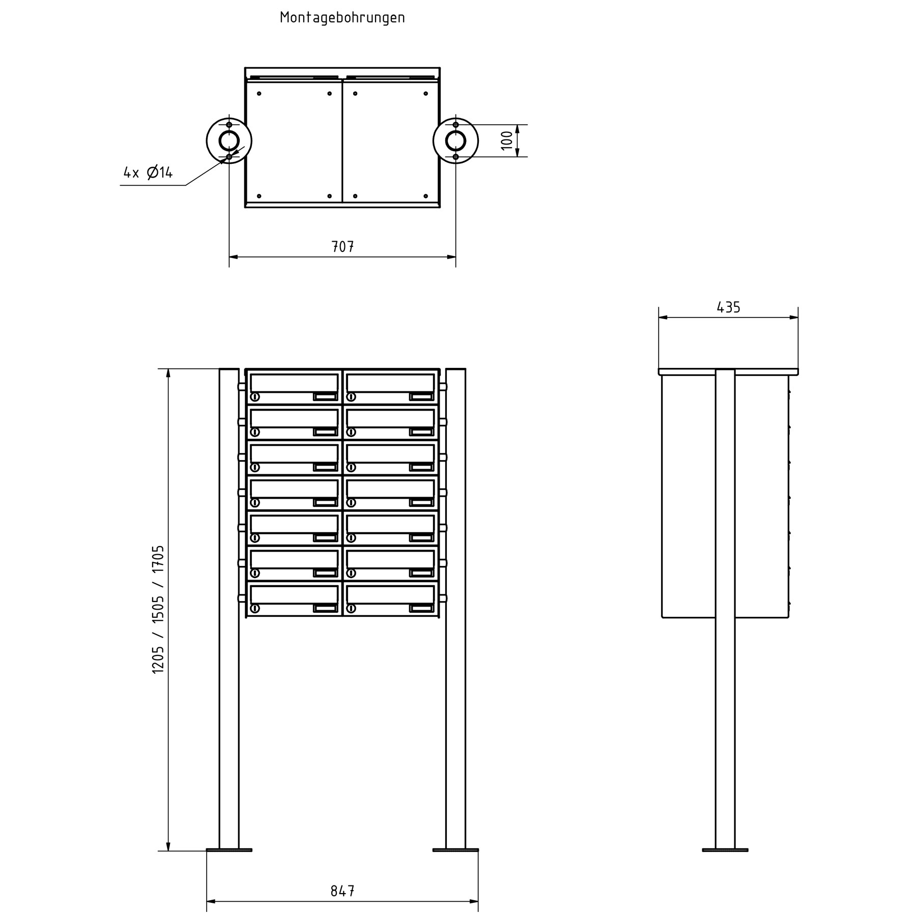 14er 7x2 Briefkastenanlage freistehend Design BASIC 385-9016 ST-R - RAL 9016 verkehrsweiß