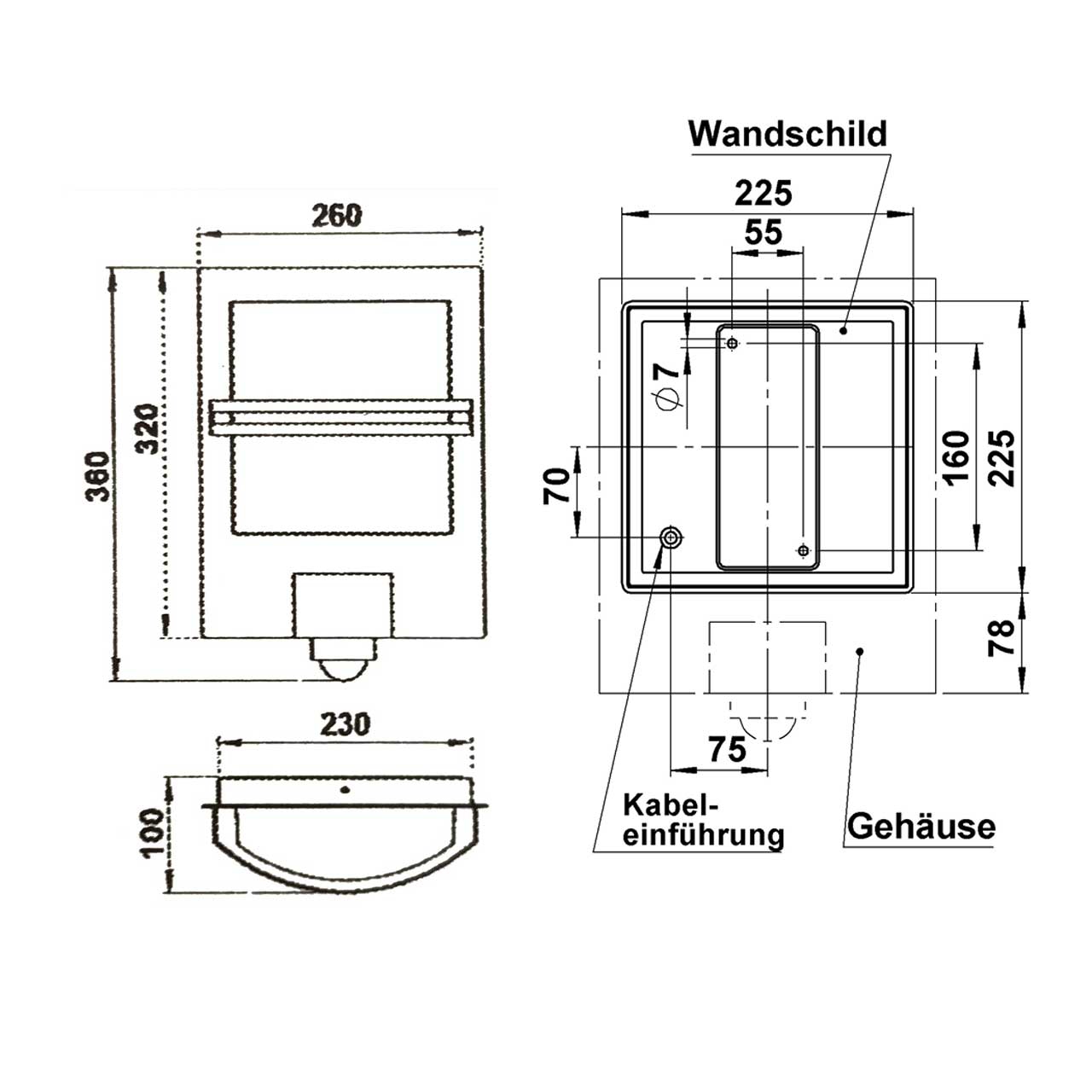 Wandleuchte PREMIUM mit Bewegungsmelder 260x355 pulverbeschichtet