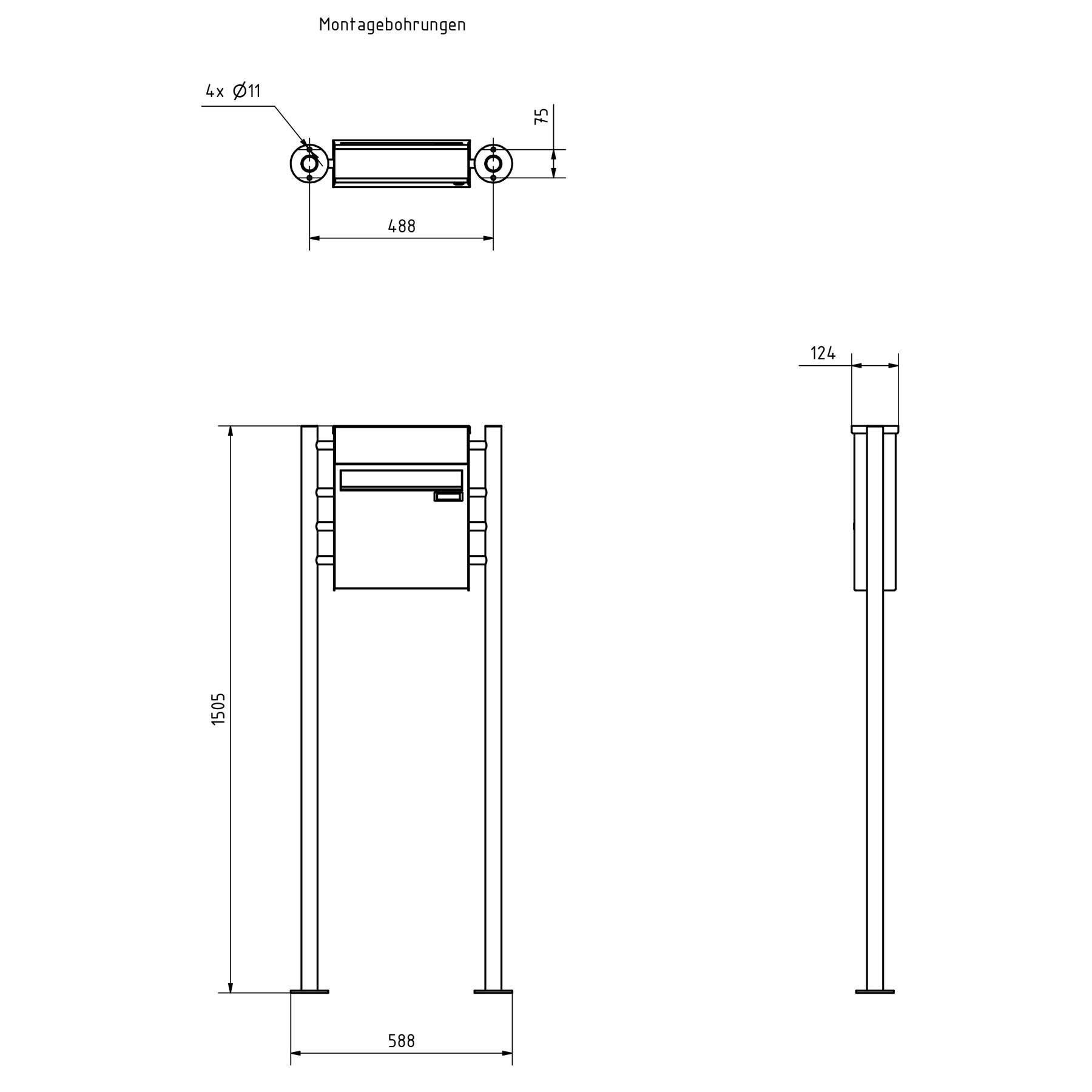 Zaunbriefkasten freistehend Design BASIC Plus 381XZ ST-R mit Klingelkasten - RAL nach Wahl