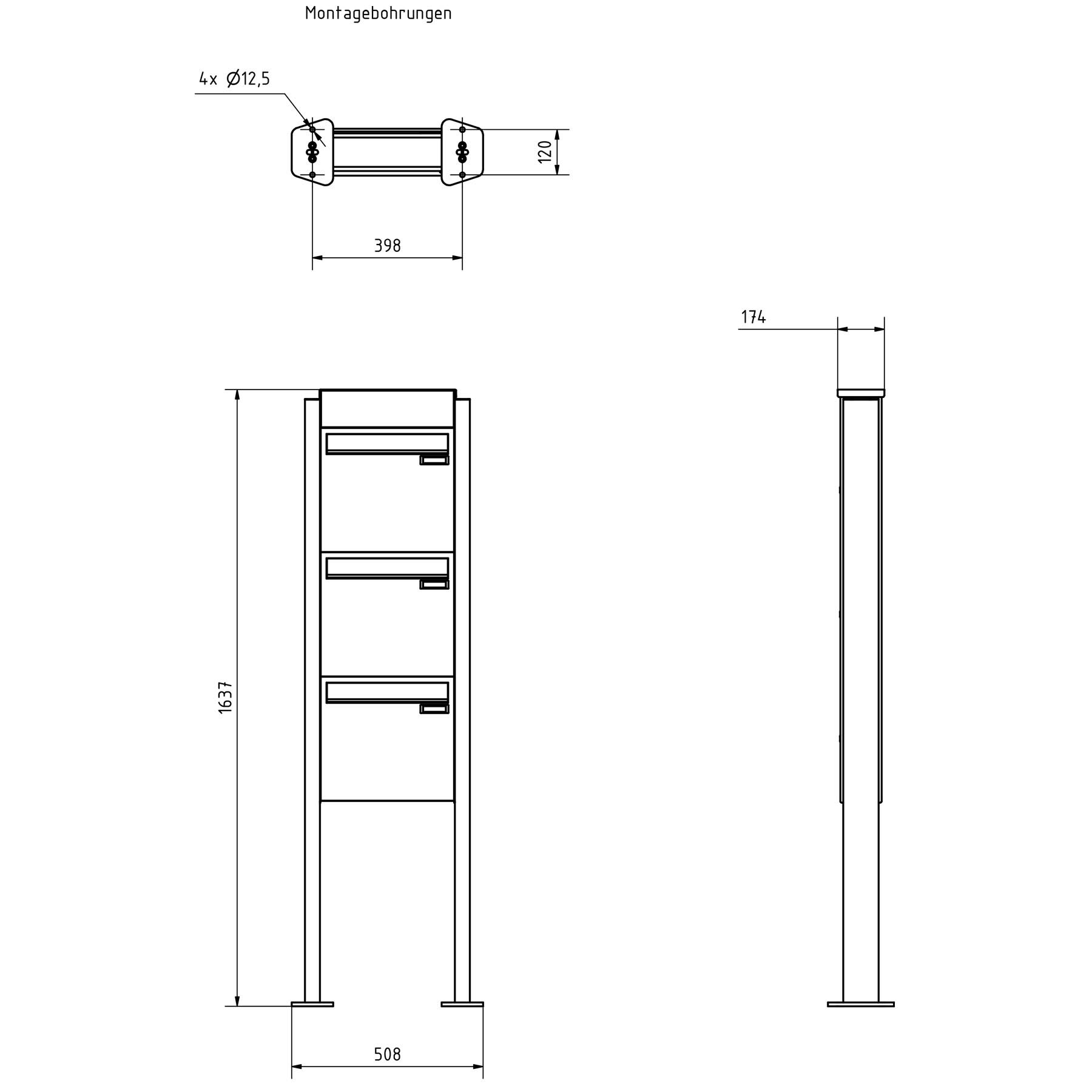 3er Zaunbriefkasten Design BASIC Plus 380XZ ST-T mit Klingelkasten - RAL nach Wahl