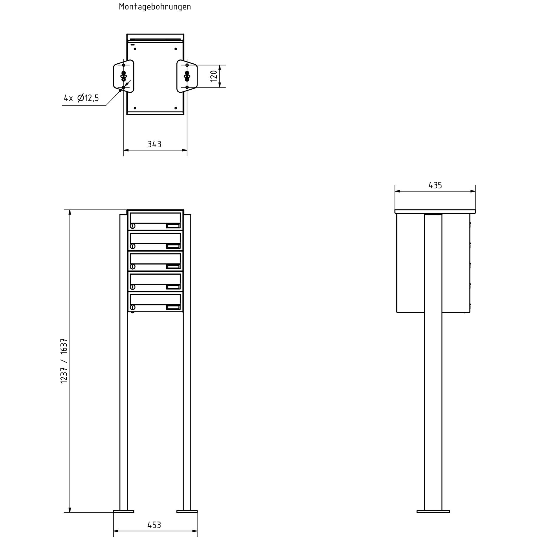 5er Briefkastenanlage freistehend Design BASIC 385P-7016 ST-T - RAL 7016 anthrazitgrau