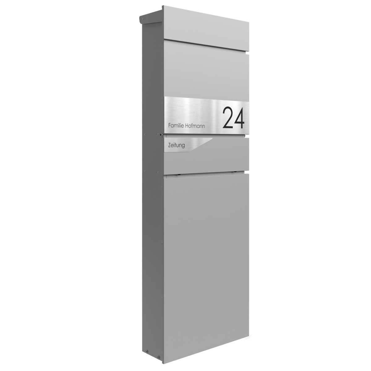 Standbriefkasten LESSING Edition mit Zeitungsfach - Design Elegance 1 - RAL 9007 graualuminium