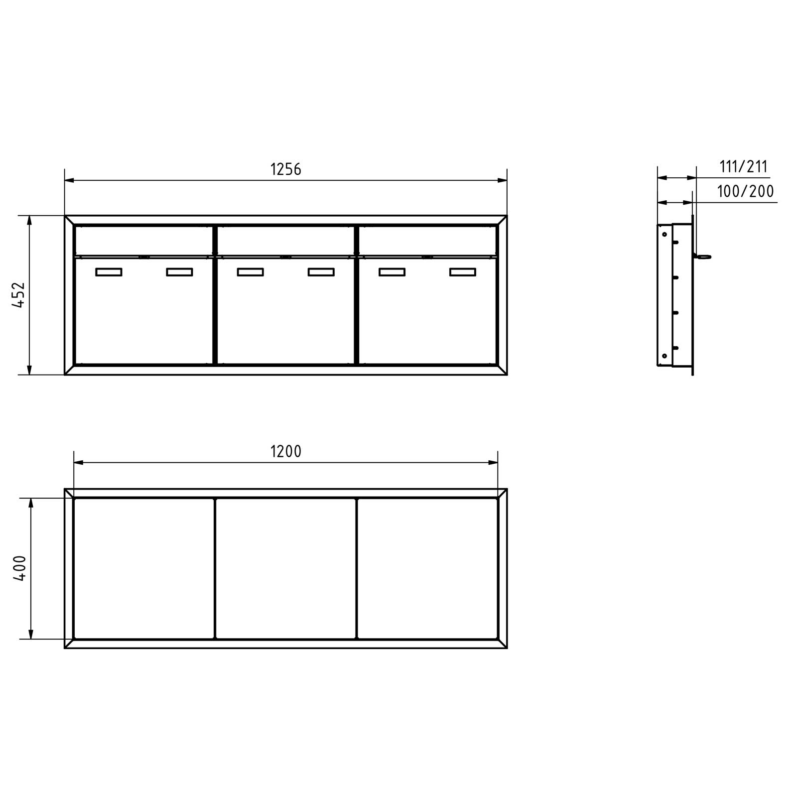 3er 3x1 Design Unterputz Briefkastenanlage GOETHE UP - RAL nach Wahl