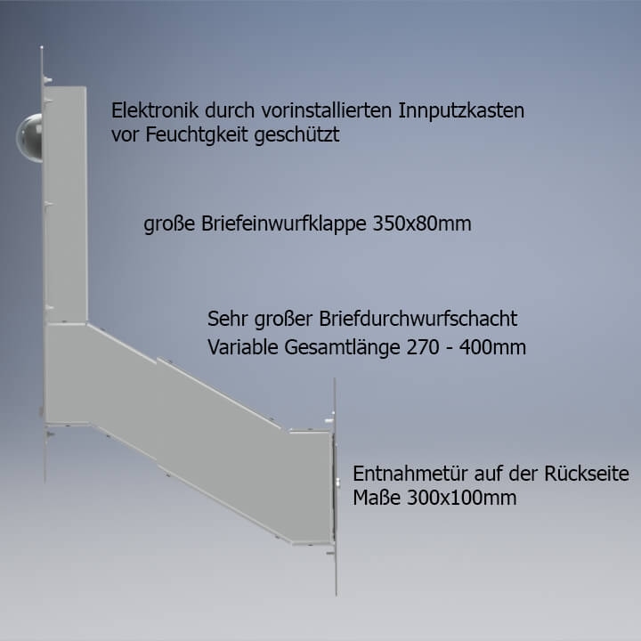 Edelstahl Mauerdurchwurf Briefkasten Designer Modell - Clean Edition - RAL nach Wahl - INDIVIDUELL