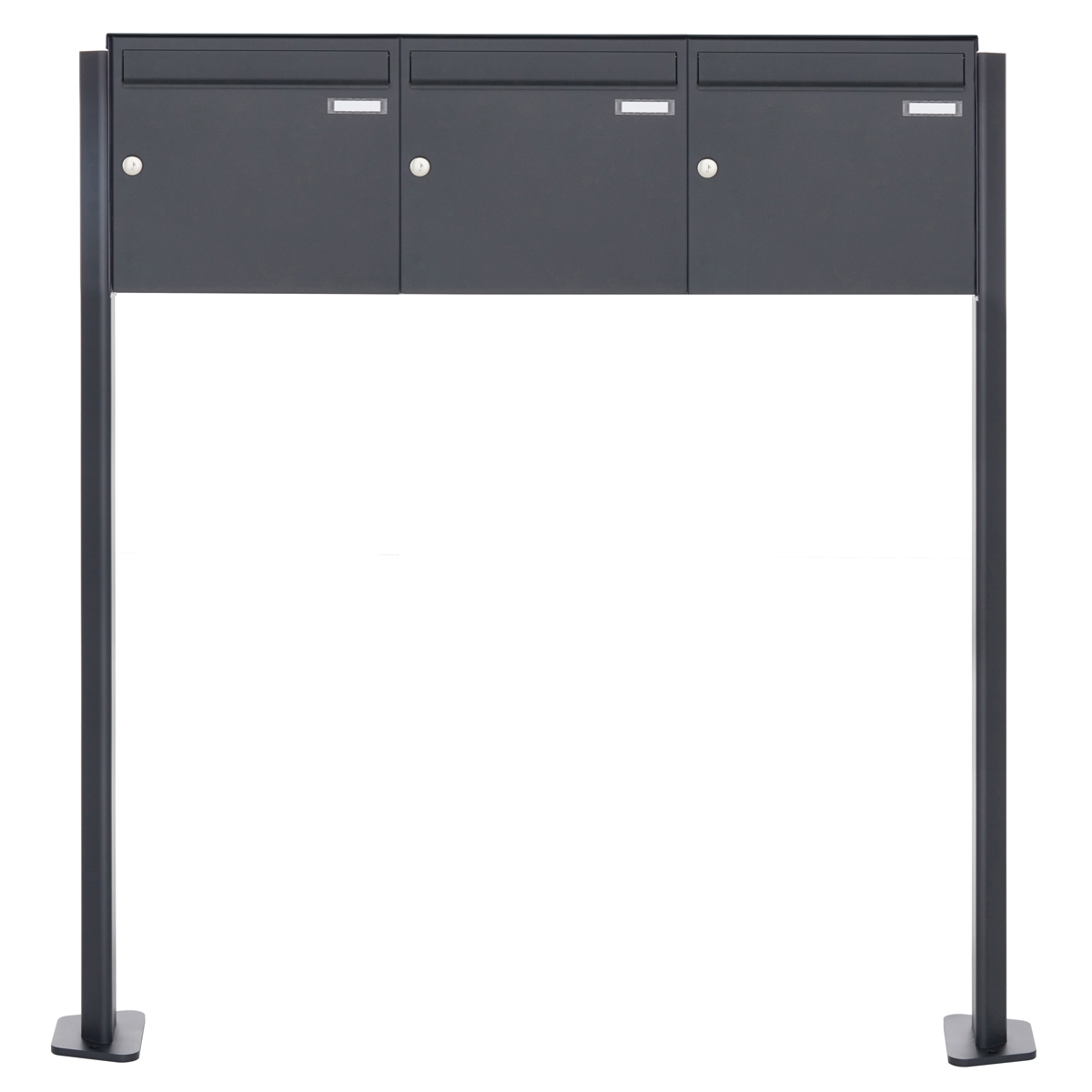 3er 3x1 Edelstahl Standbriefkasten Design BASIC Plus 380 ST-T - RAL nach Wahl