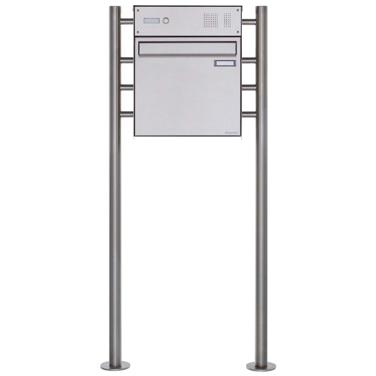 Zaunbriefkasten freistehend Design BASIC Plus 381XZ ST-R mit Klingelkasten - Edelstahl geschliffen