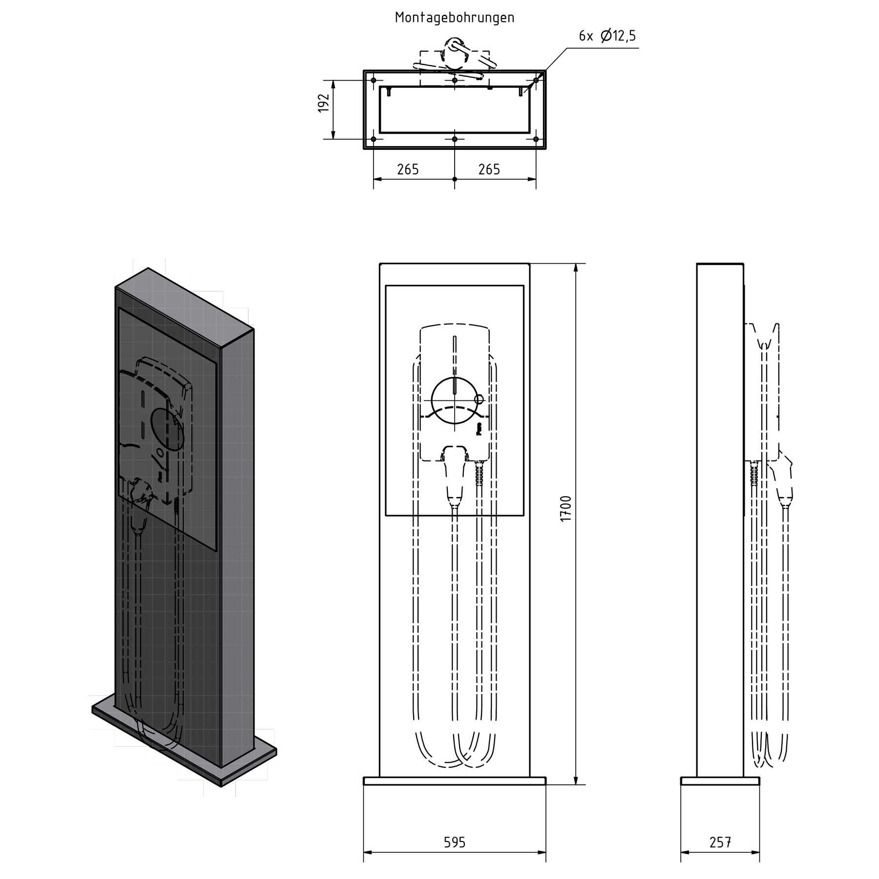 Edelstahl Stele GRIMM 605 BIG - Individuelle Wallbox vorbereitet - Edelstahl geschliffen