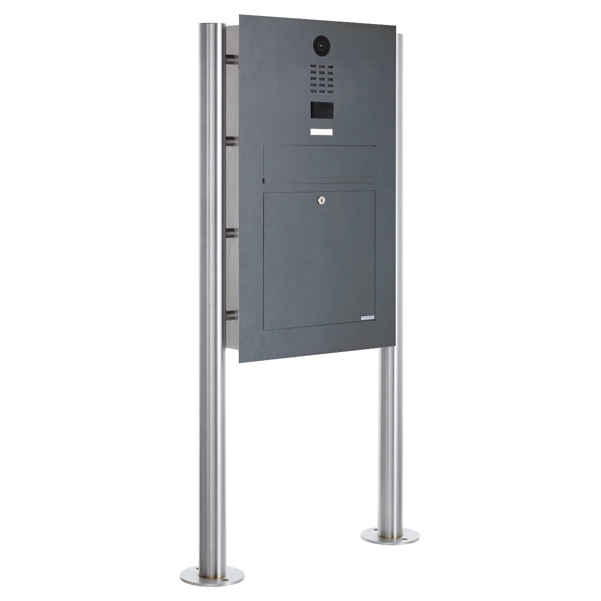 Edelstahl Standbriefkasten Designer Modell BIG ST-R mit DoorBird Video- Sprechanlage - RAL nach Wahl