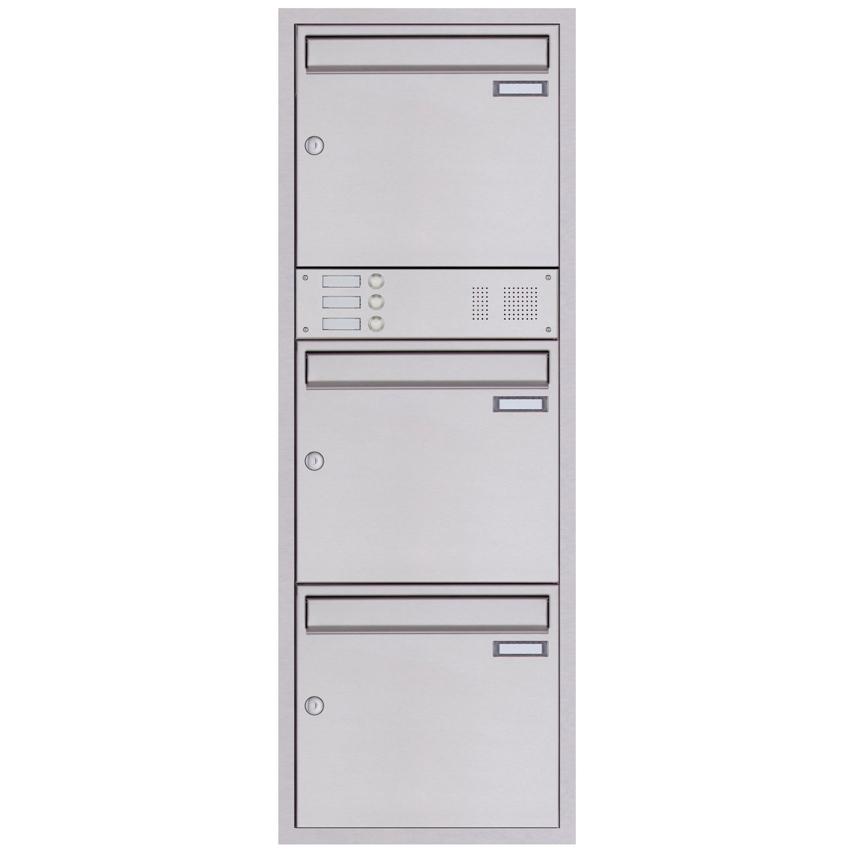 3er 1x3 Edelstahl Unterputzbriefkasten BASIC Plus 382XU UP mit Klingelkasten