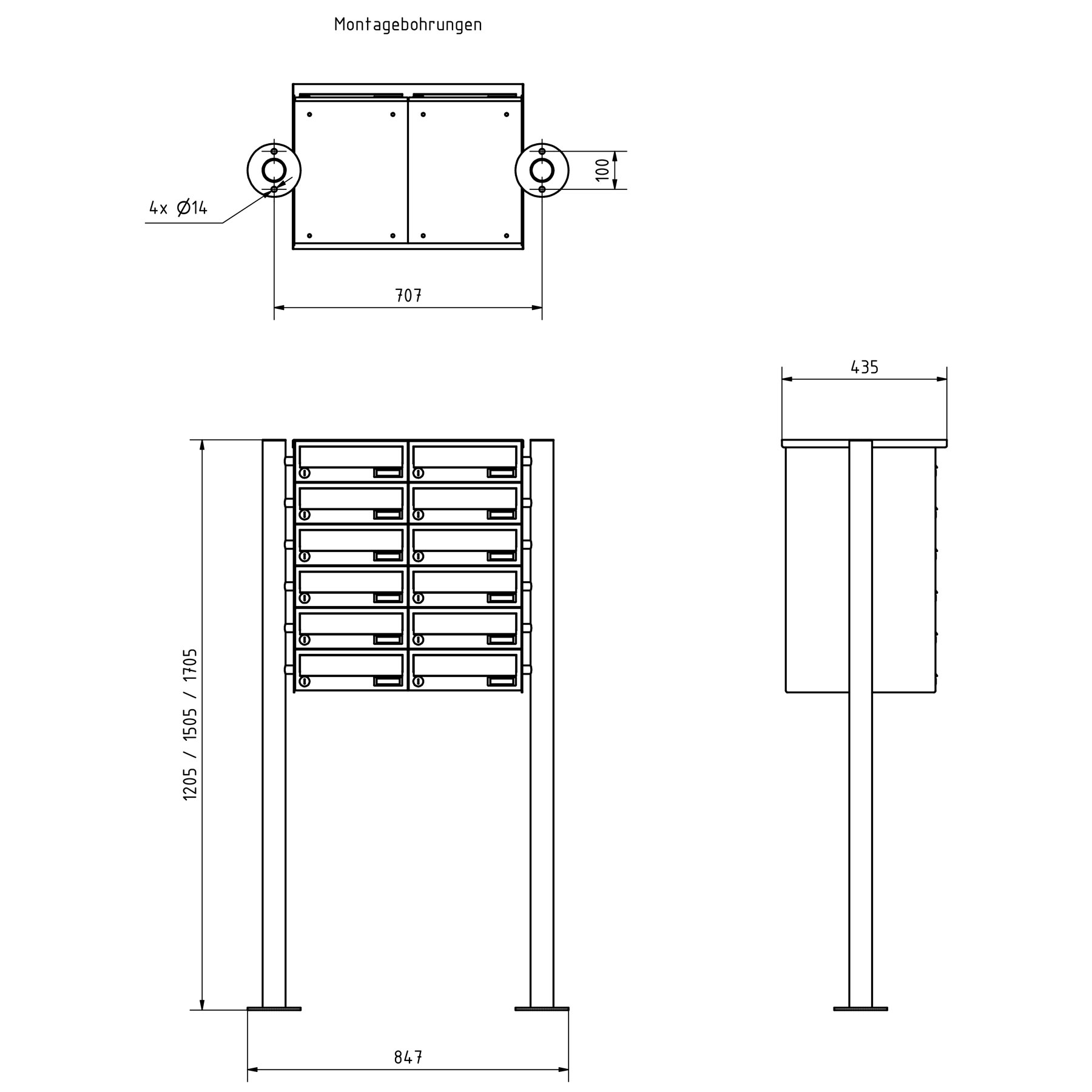 12er 6x2 Edelstahl Briefkastenanlage freistehend Design BASIC Plus 385X ST-R - RAL nach Wahl