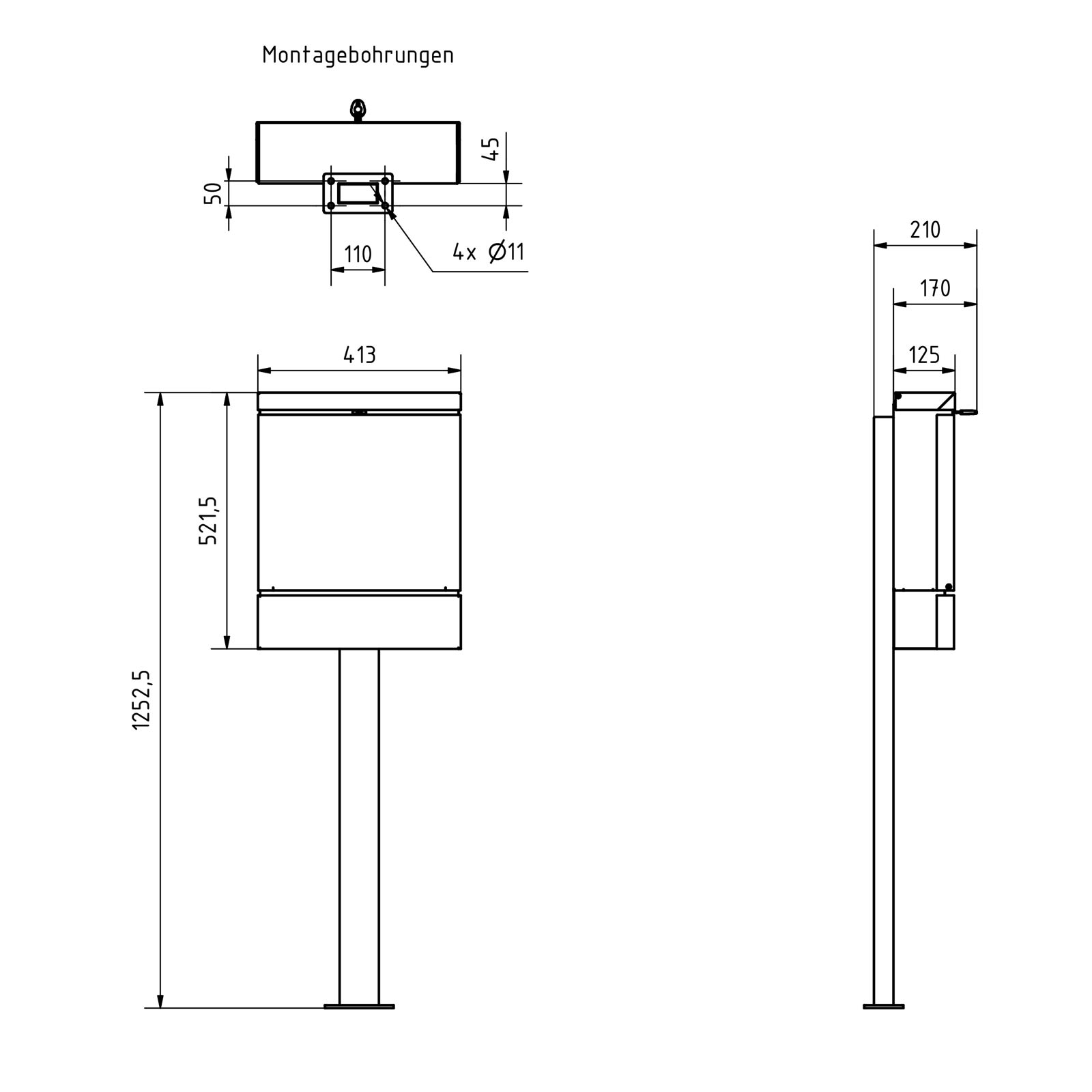 Design Standbriefkasten BRENTANO® ST-BP mit Zeitungsfach - RAL 7016 anthrazitgrau