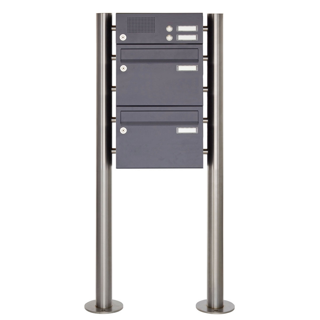 2er Standbriefkasten Design BASIC 385220 ST-R mit Klingelkasten - RAL 7016 anthrazitgrau