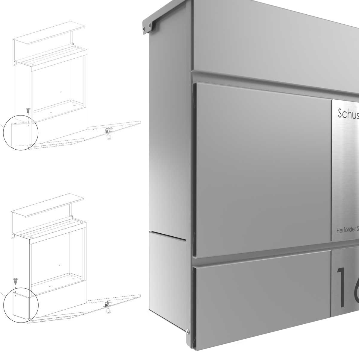 Briefkasten KANT mit Zeitungsfach - Design Elegance 5 - RAL 9007 graualuminium