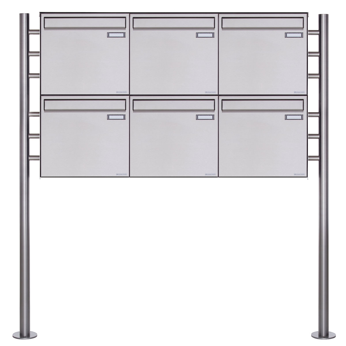 6er 3x2 Zaunbriefkasten freistehend Design BASIC Plus 381XZ ST-R - Edelstahl geschliffen