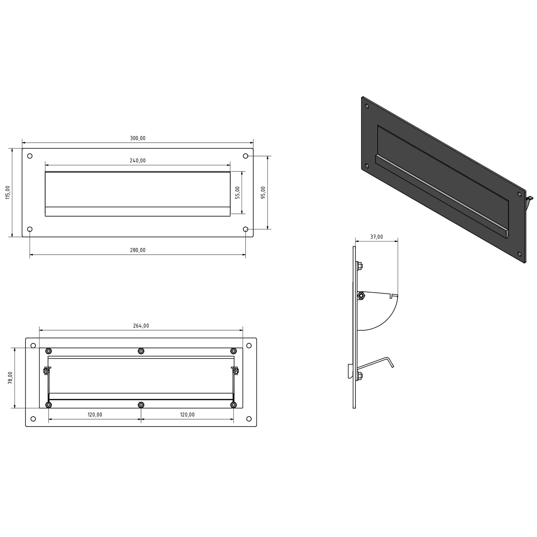 Briefeinwurf aus Edelstahl - RAL nach Wahl - Einwurf 240x35mm - 300x115mm