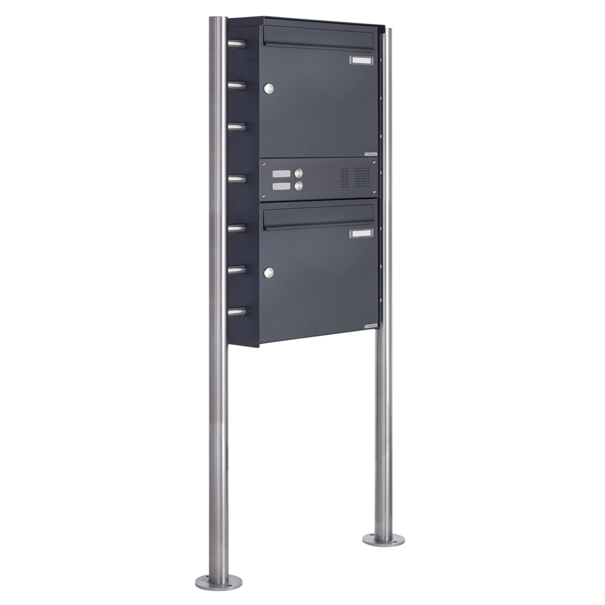 2er Edelstahl Standbriefkasten Design BASIC Plus 381X ST-R mit Klingelkasten - RAL nach Wahl